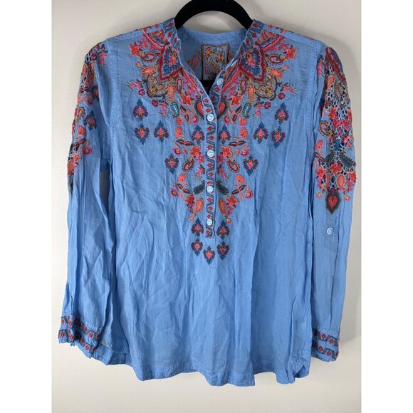 Johnny Was Alba Embroidered Blue Blouse Size S NEW - Picture 4 of 7